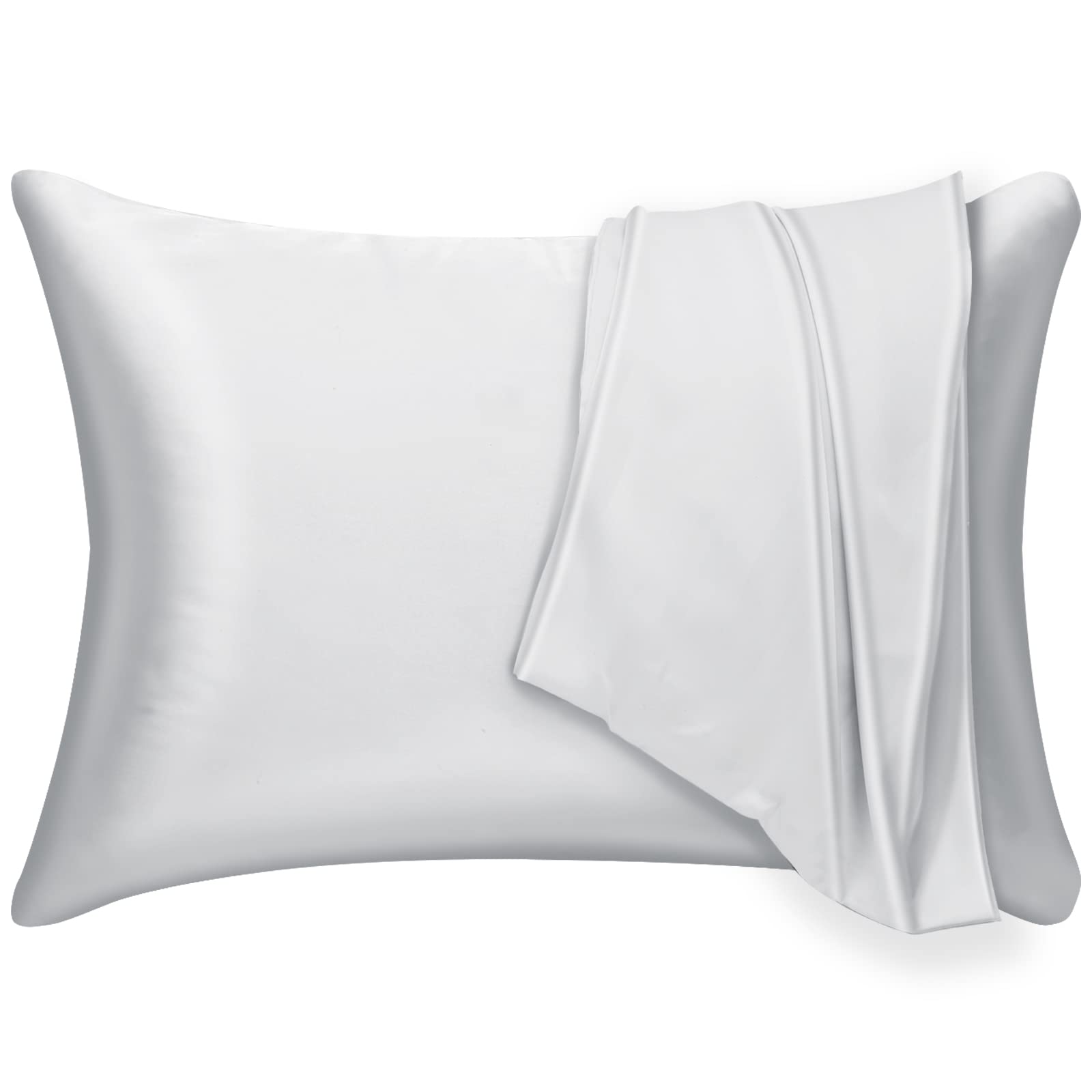 Mulberry Silk Pillowcase 2 Pack for Hair and Skin,with Hidden Zipper.Both Sides 19 Momme Allergen Proof Soft Breathable Smooth Silk Pillow Cover (Queen, White)
