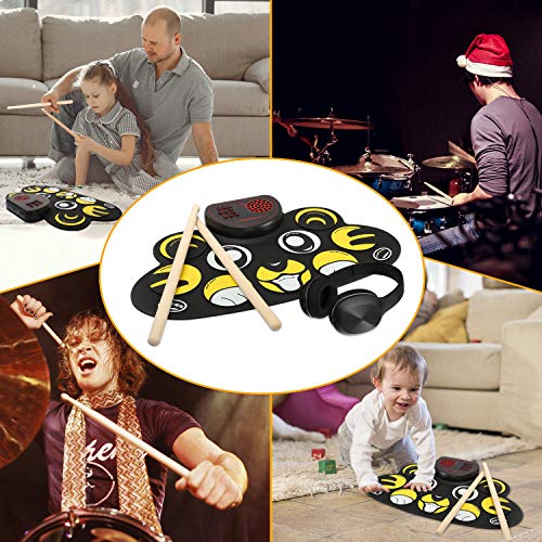 YUOIOYU Electronic Drum Set - 9 Pad Flexible Roll Up Drum Kit Practice Pad with Foot Pedals, Built in Speakers & Drum Sticks, Great Holiday Birthday Gift for Kids/Beginners