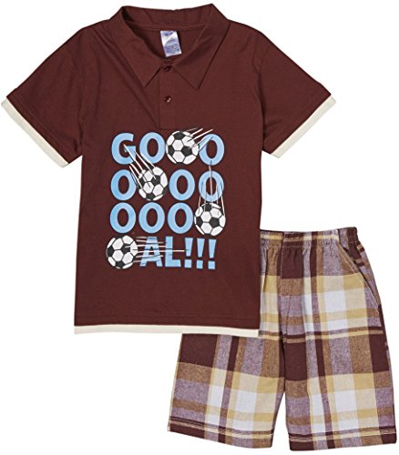 Image of ToBeInStyle Boys' 2-Piece Graphic Top & Plaid Shorts Outfit Set - Polo or V-Neck Tee