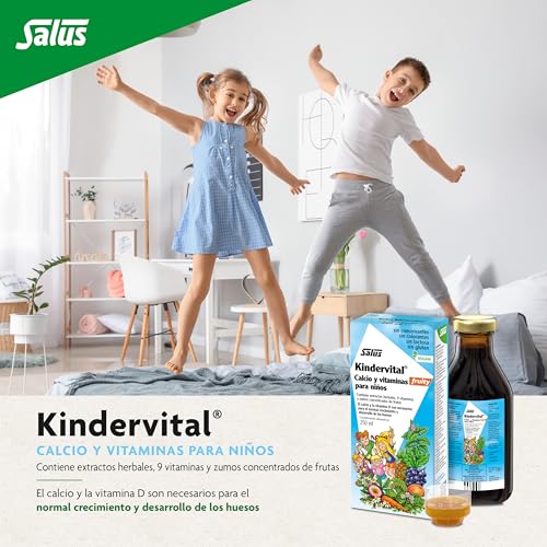 Salus - Kindervital Fruity, Suplemento Multivitamínico para Niños, en Botella de 250 ml, Aporta Calcio y Vitamina D para el Crecimiento - Elaborado con Hierbas Selectas y Zumos Concentrados - imagen 2