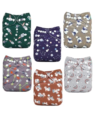 ALVABABY Baby Cloth Diapers 6 Pack with 12 Inserts Cloth Diaper Covers Adjustable Washable Reusable for Baby Girls and Boys