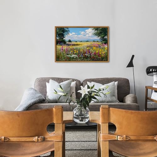 Image of Wildflower Wall Art Flower Meadow Landscape Wall Decor Abstract Flowers Pictures Wall Decor Vintage Farmhouse Floral Canvas Prints Countryside Artwork for Living Room Bedroom Home Decoration 24x36 inch