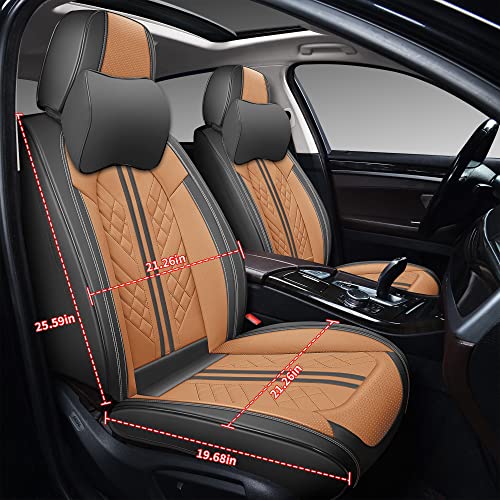 Image of GXT Car Seat Covers Front Seats Only, Front Car Seat Covers 2 Pack, Premium Faux Leather Car Seat Cushion - Universal Fit for Most Sedans SUV Pick-up Truck with Headrests((Earth Yellow and Grey)