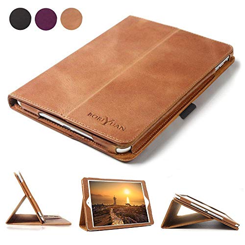Boriyuan Leather Case Compatible for iPad 9.7 2018(6th Gen)/2017(5th Gen)/iPad Pro 9.7/iPad Air 2 &1- Leather Smart Cover Protective Folio Flip Stand with Pencil Holder Magnetic Auto Sleep/Wake(Brown)