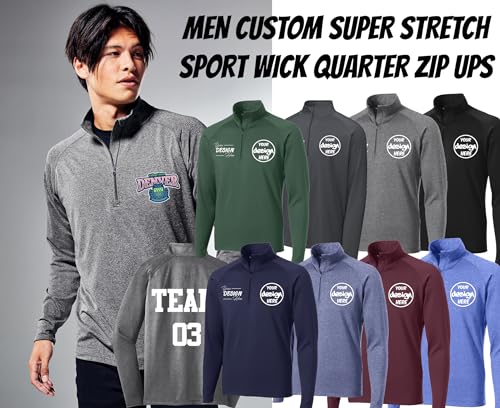 INK STITCH Men St850 Custom Printing Add Logo Image Texts Stretch Quarter Zip Up Pullover4