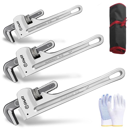 Image of Aluminum Pipe Wrench Set, 10 inch, 12 inch, 14 inch, 3-piece, 40% Lighter, Heavy Duty Adjustable Plumbing Wrench Set, Wider Application Range