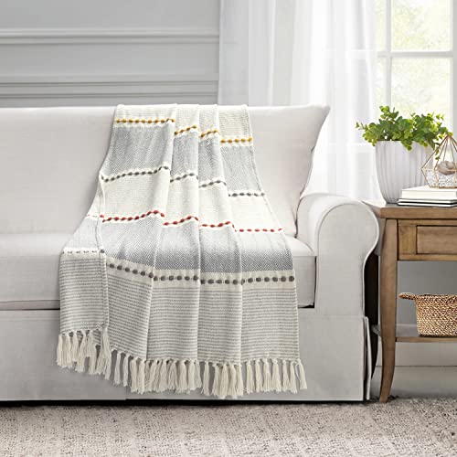 Lush Decor Herringbone Stripe Woven Tassel Yarn Dyed Cotton Throw Blanket 50' W x 60' L Yellow & Gray - Striped Throw Blankets - Yellow Couch Blanket