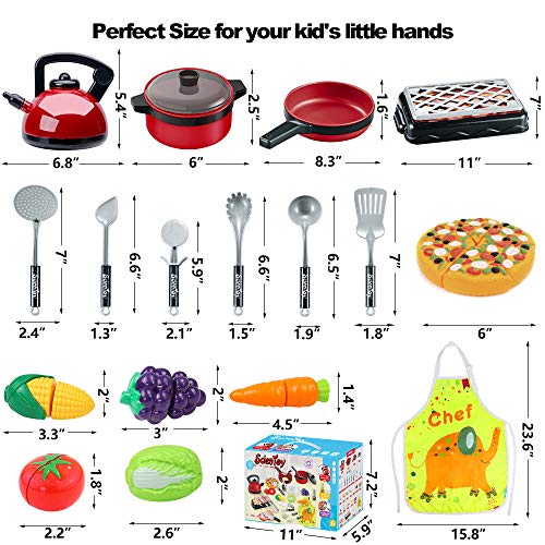 Scientoy Kitchen Toys for Pretend Play, 38 Pcs Toy Cooking Set with Cooking Utensils, Play Food, Chef Coat& Hat, Pizza, Pots & Pans and BBQ Grill for Kids, Learning Gift for Baby Toddlers Girls Boys - Thumbnail 5