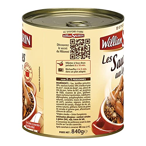 WILLIAM SAURIN - Saucisses Aux Lentilles 840G - Lot De 4