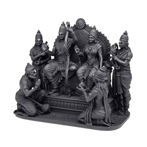 Image of MurtiHome Ram Darbar Idol, Ayodhya Mandir Ramdarbar Murti | 8 cm Tall Small Black Color Figure Made From UV Resin, Crafted by 3D Printer for Car Dashboard, Home, Office, Gift