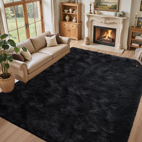 5x7 Black Area Rugs for Living Room, Large Fluffy Shag Bedroom Rugs Non-Slip, Ultra Soft Plush...