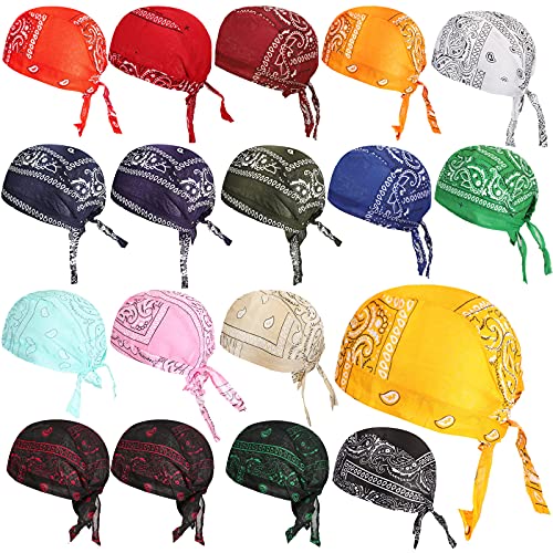 Xaatren 18 Pieces Do Rag Skull Cap Sweat Wicking Beanie Cap Skull Caps Paisley Pattern Bandanna Biker Skull Head Wraps Quick-Drying Hats Biker Beanie Cap for Men and Women, Multicolor, 4XL