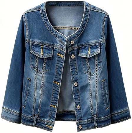 Kedera Stretchy Denim Jacket for Women Collarless 2026 Cardigan 3...