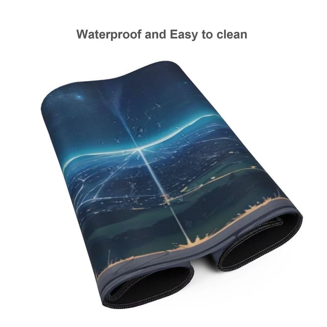 Alfombrilla de ratón 1400x600x3 MM, Alfombrilla Ratón XXL Extendida de Gran Tamaño con Bordes Cosidos, Base de Goma Antideslizante Almohadilla para Teclado, Aurora Cielo Azul S-6305