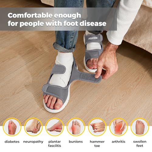 Image of FitVille Diabetic Sandals for Men Wide Width with Arch Support, Men Diabetic Sandals Adjustable