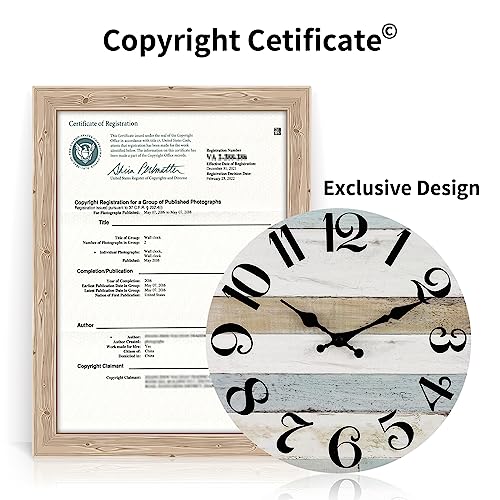 Image of KECYET 12 Inch Wall Clock Silent Non-Ticking Wall Clocks Battery Operated - Country Rustic Clock Decorative for Kitchen,Bathroom,Bedroom,Office,Living Room