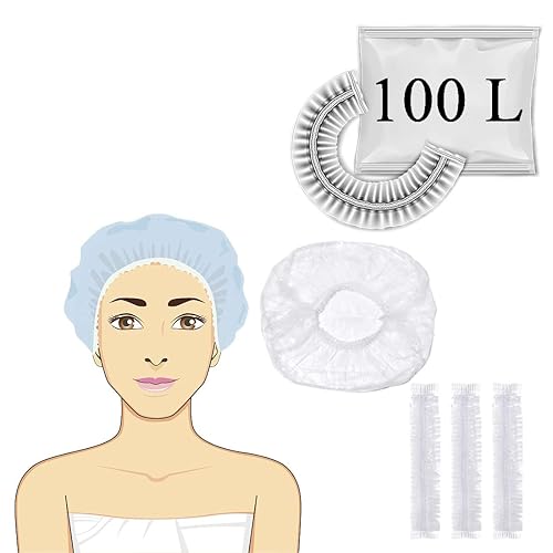Miniatura 1 de Gorros de ducha desechables extra grandes, gorro de baño de plástico transparente grueso impermeable para mujeres, accesorios esenciales de viaje de