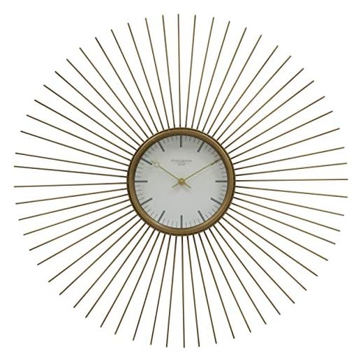 Studio Designs Home Mod 30 Inch Retro Starburst Metal Wall Clock Large with Hour and Minute Markers Quartz Movement, Golden Brass (73019)