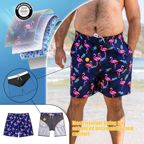 BRISIRA Big and Tall Swim Trunks for Men Bathing Suit with Mesh Lining Quick Dry Board Shorts Beach Swimsuit Pocket2
