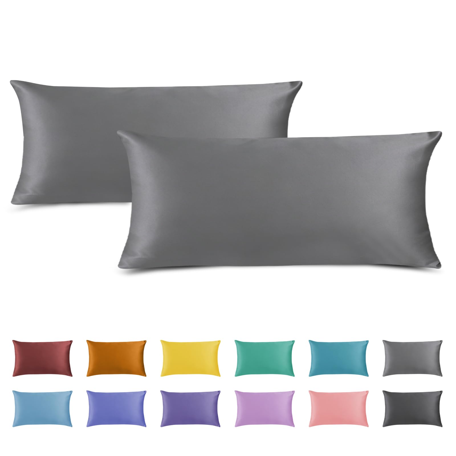 AMFUN Pillow Cases 2 Pack, Zipper Pillowcases Set, Super Soft Brushed Microfibre Pillow Covers, Breathable, Wrinkle, Fade, Stain Resistant Pillow Cases, (40 X 80 CM)