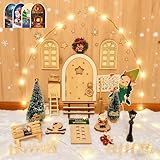 Gcstnn Set di 55 porta del gnomo, accessori natalizi con luce, porta delle fate, decorazione natalizia danese, porta del gnomo, set completo con porta d'elfo, gnomo, cassetta delle lettere, scala