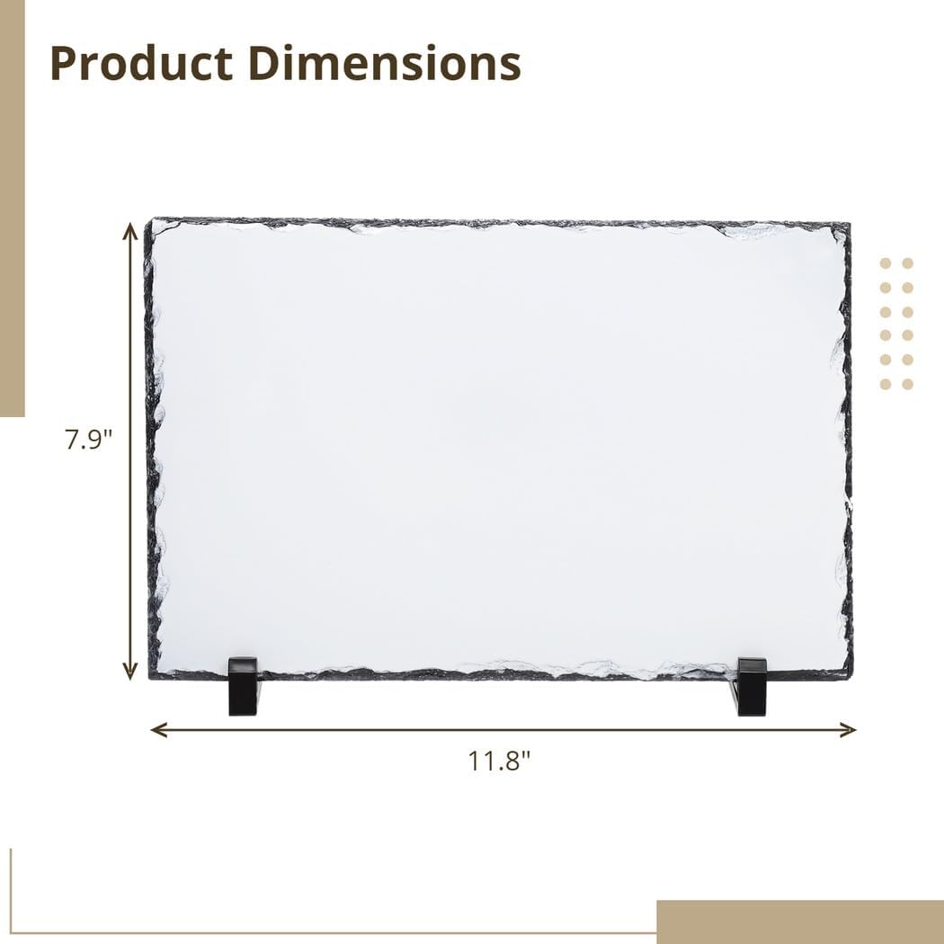 3 PCS Sublimation Slate Blanks, 11.8 x 7.9 Inch Sublimation Blank Rock Slates for Thermal Heat Press Transfer Photos, Rectangular Custom Picture Stone Slates with Display Stands (White)
