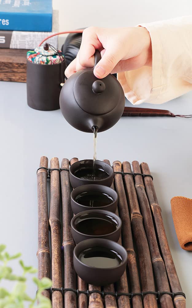 Juego de Té 7 Piezas Cerámica China Servicio de Té Pequeño con Tetera de 130ml y 4 Tazas de Té de 30ml Juego de Té Portátil para Viajes como Regalo