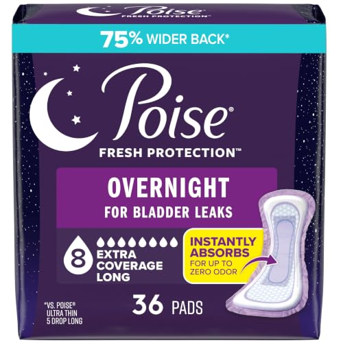 Poise Overnight Incontinence & Postpartum Pads for Bladder Leaks 8 Drop Extra Coverage 36 Count