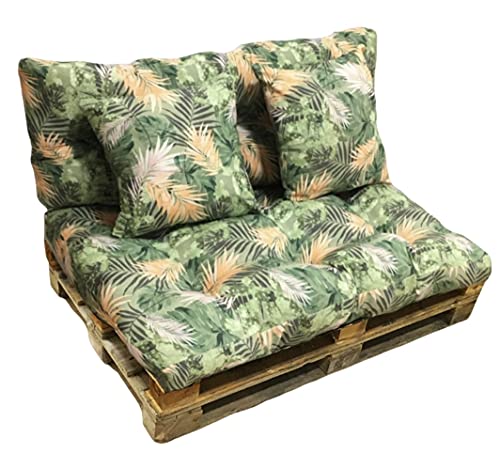TIENDA EURASIA® Cojín para Palet 4 Piezas - Diseños Tropicales - Incluye 1 Respaldo, 1 Asiento y 2 Cojines - Cojines para Palets - Ideal para Decorar tu Terraza o Jardín (Tropical 11)