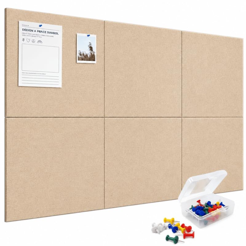 Image of QUIET CANVAS Acoustic Wall Square Pinboard, 1x1ft, Pack 6, 50PushPins Sand