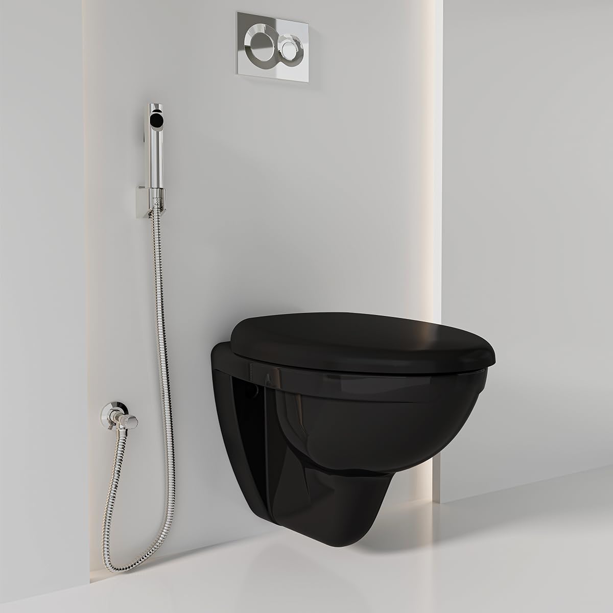 Kohler Patio Wall Mounted Toilet for Bathroom | Ceramic Western Bathroom Commode with Anti-Bacterial Protection | Eco-Flush Technology & Quiet-Close Lid | Fully Glazed, Black, 535mm x 361mm