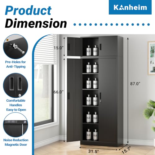 Image of 87 Inch Metal Storage Cabinet with Lock Doors,4 Adjustable Shelves