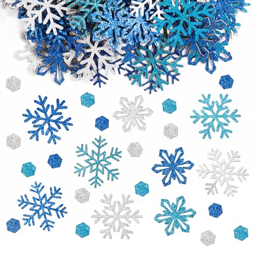 BETESSIN Schneeflocken Deko Blau Silber Glitzer - 150 Stück...
