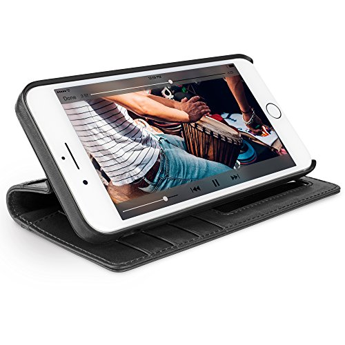 Image of Twelve South Journal for iPhone 8 Plus / 7 Plus / 6 Plus | Leather Wallet Shell and Display Stand (Black)