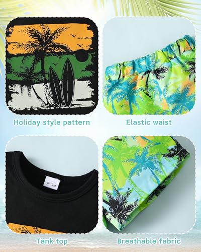 Image of NZRVAWS Toddler Baby Boy Summer Clothes 2Pcs Shorts Set Sleeveless Tank Tops Hawaiian T-Shirt Cute Boys Clothing Set