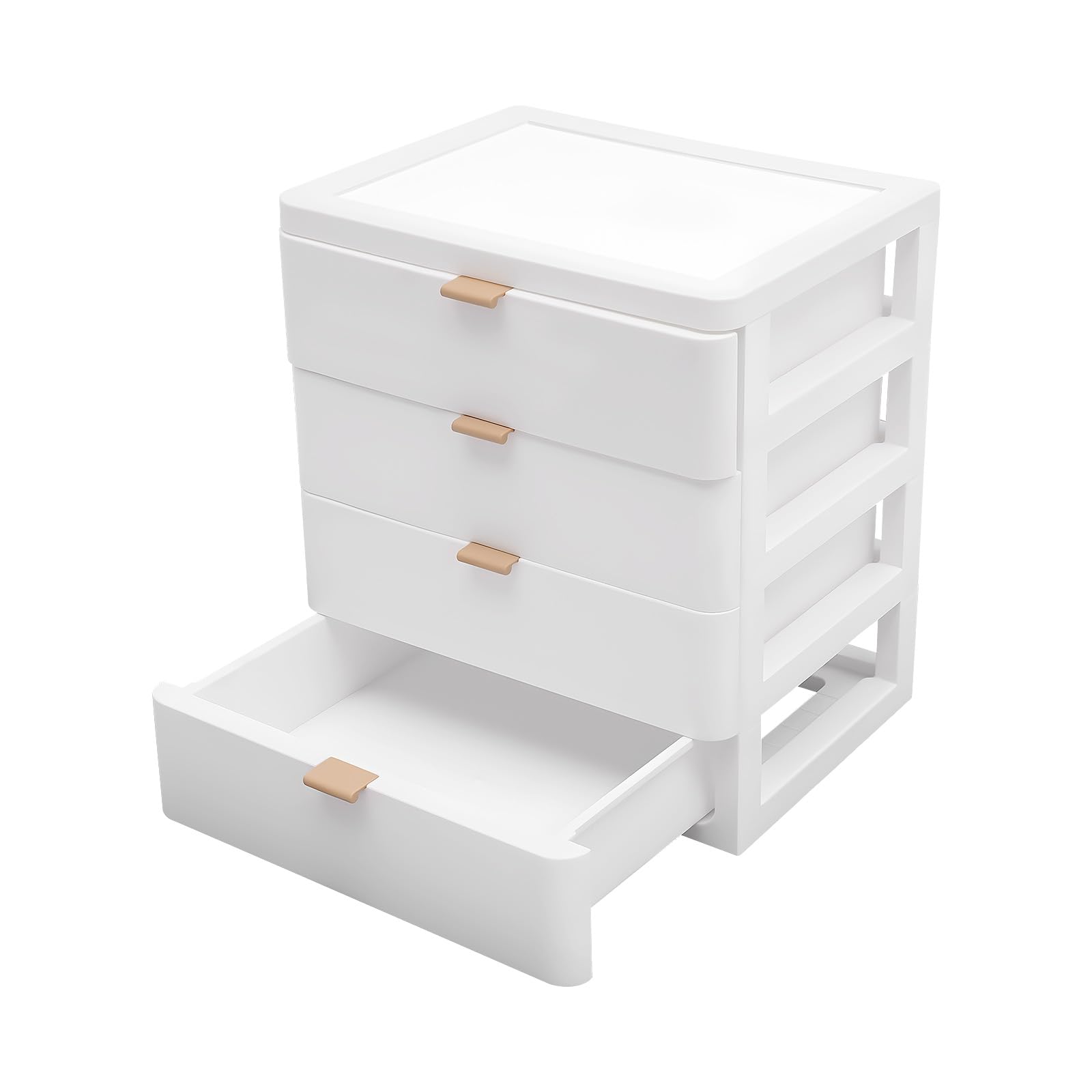 Organizer da scrivania con 4 cassetti, per libri, gioielli, cosmetici, 26 x 20,2 x 29 cm, bianco