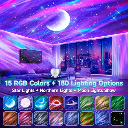Image of Staryou Galaxy Projector Northern Lights Projector with Bluetooth Speaker | 180 Lighting Modes, 15 White Noise Sounds, Star Projector, Remote Control, Timer, Bedroom Decor & Gift