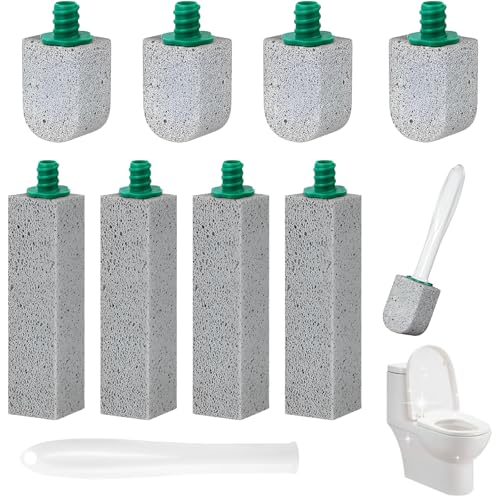 Qixuer Cepillo Inodoro Piedra Pómez, 8 Piedras 2 Tamaños+1 Mango, Gris Colgante, Bimsstein, Limpieza Fuerte