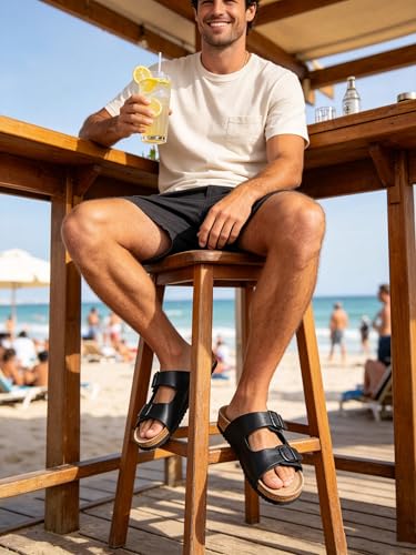 Image of WTW Men's Slides Sandals Cork Footbed Shoes Adjustable Strap Summer Beach Comfort Sandals for Men