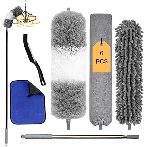 FLOORINGTON 6PCS Feather Duster Set with Extendable Pole Cover