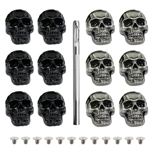 XFSRG Totenkopf Nieten Set Schraubnieten für Leder Jacken Taschen Stiefel Skull Studs Ledernieten Totenkopf Schraubnieten Kleidung Punk Gothic Style Nieten für Leder DIY Accessoires (B)