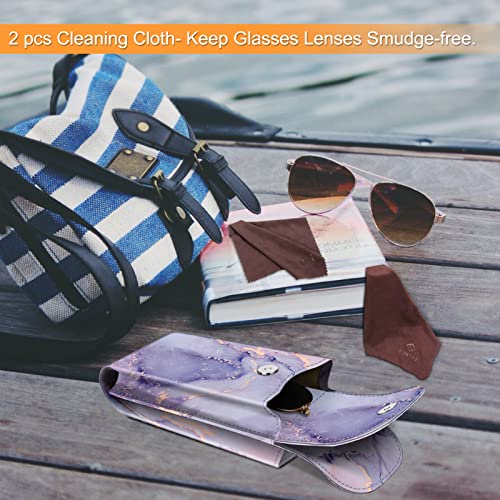 Image of FINTIE Double Glasses Case with Carabiner Hook, Portable Vegan Leather Eyeglass Case Anti-scratch Sunglasses Pouch