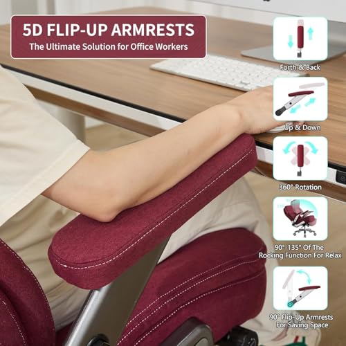 Image of Big and Tall Office Chair, 600lbs Heavy Duty Desk Chair with 5D Arms, Adjustable Lumbar Support & Height, Tilt Function, Fabric High Back Ergonomic Executive Computer Chair with 3'' Casters