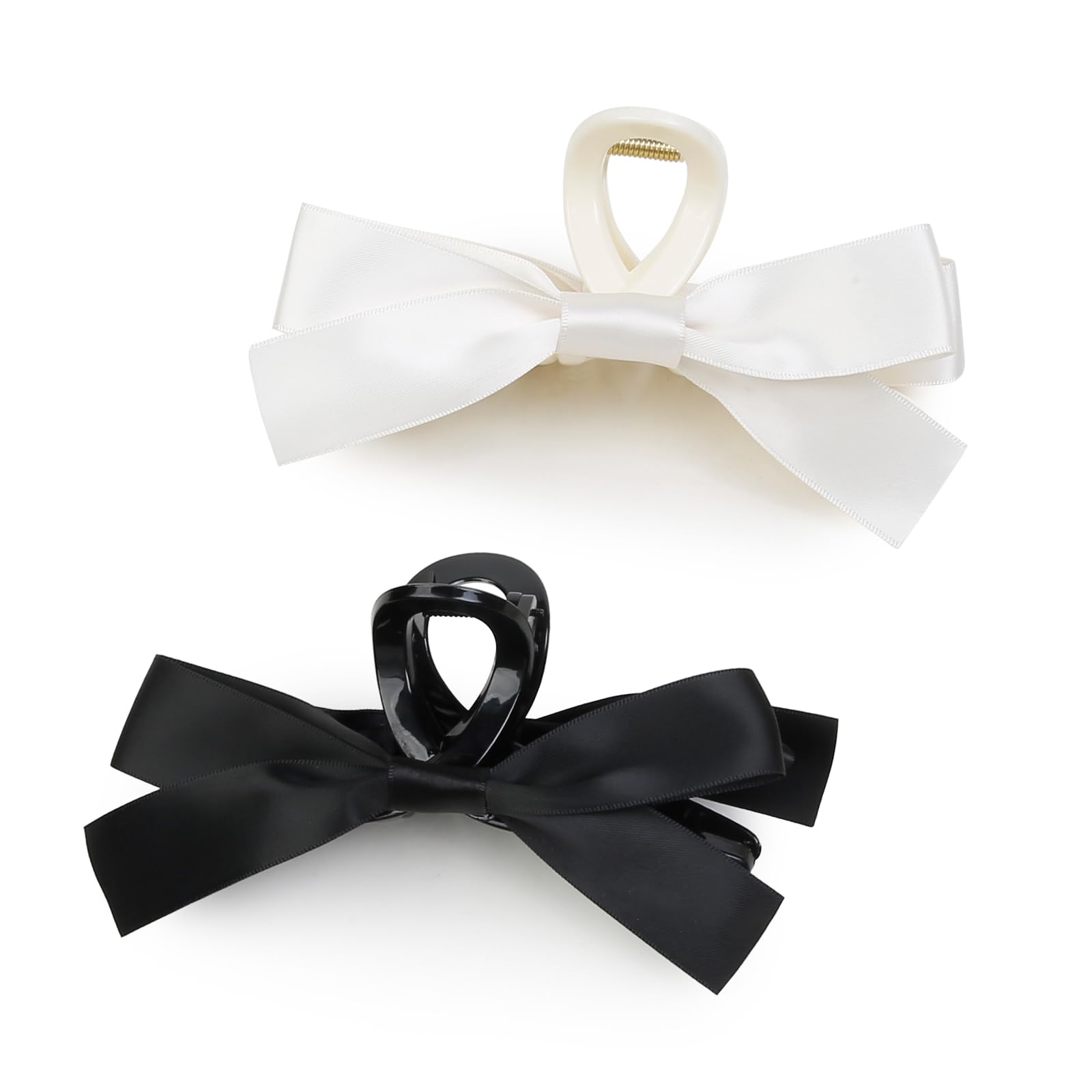 Black White Hair Bows for Women Girls, WOVOWOVO 2 Pieces Big Bow Claw Clips for Thick Thin Hair Non-slip Bow-knot Hair Barrettes for Christmas Birthday Party