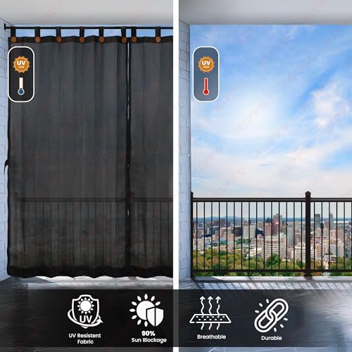 Image of HIPPO 180 GSM HDPE Outdoor Loop Curtain for Balcony & Patio Sun Blocking, UV Protection & Light-Filtering Curtains(Pearl-Black- 4.5FTX4.5FT) Pack of 2