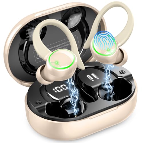 Image of Matast Wireless Earbuds, Bluetooth Headphones Sports, Deep Bass Earphones Gym Running, IP7 Waterproof Headset with Earhook Workout, 50H Playback Over-Ear Buds with ENC Noise Cancelling Mic