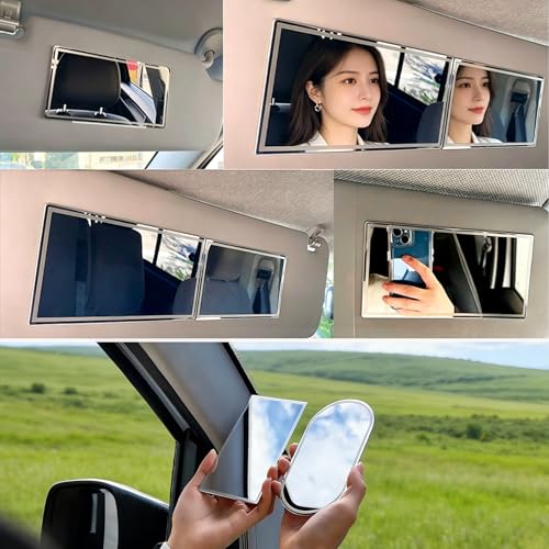 Auto Sonnenblende HD Make-up Spiegel,Tragbarer selbstklebender Sitzrückenspiegel aus Edelstahl,Universeller Auto-Innen-Kosmetikspiegel