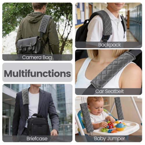 Image of Amooca Soft Auto Seat Belt Cover Seatbelt Shoulder Pad Cushions 2 PCS for a More Comfortable Driving Universal Fit for All Cars and Backpack Dark Gray