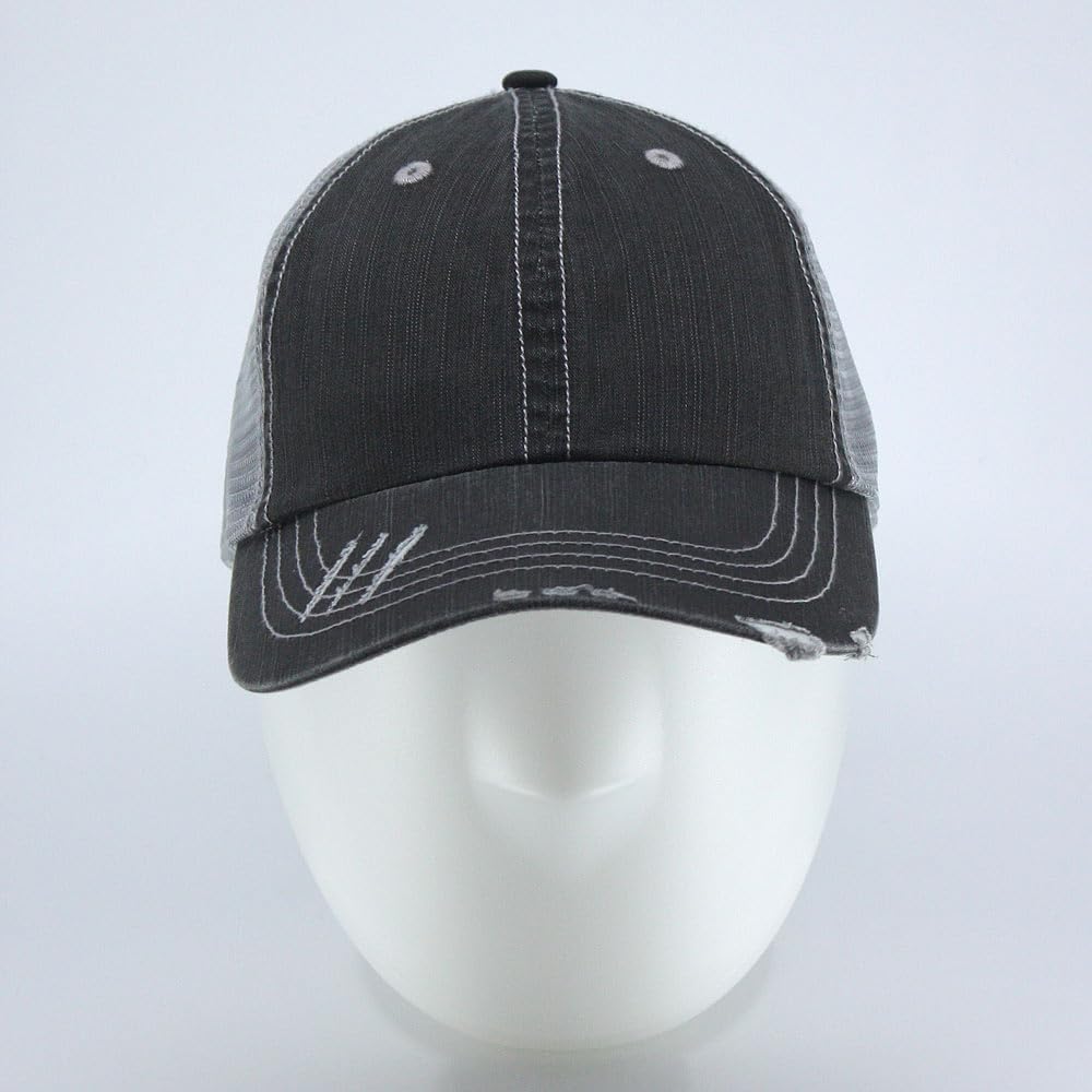The Vintage Year Washed Cotton Low Profile Mesh Adjustable Trucker Baseball Cap (Distressed Black) - Image 3