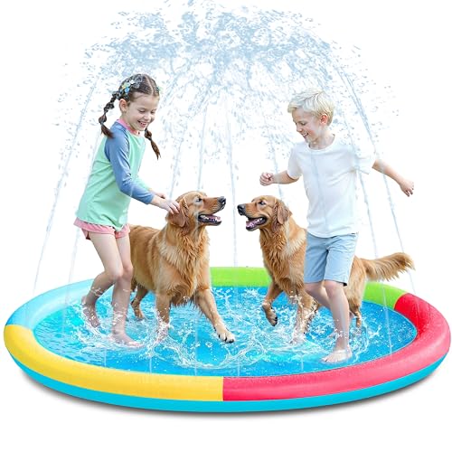 SLOOSH 72' Non-Slip Splash Pad Sprinkler - Outdoor Water Play Toys Backyard Fountain Mat for Toddlers Kids Dogs, Thickened Sprinkler Outside Pool Party Durable for Girls Boys Pets (72in, Multicolor)